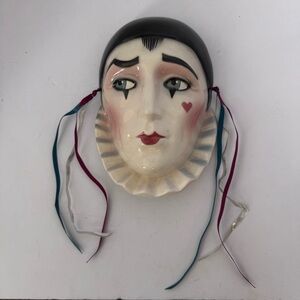 1988 Clay Art Ceramic male Pierrot mime Face Wall Mask
